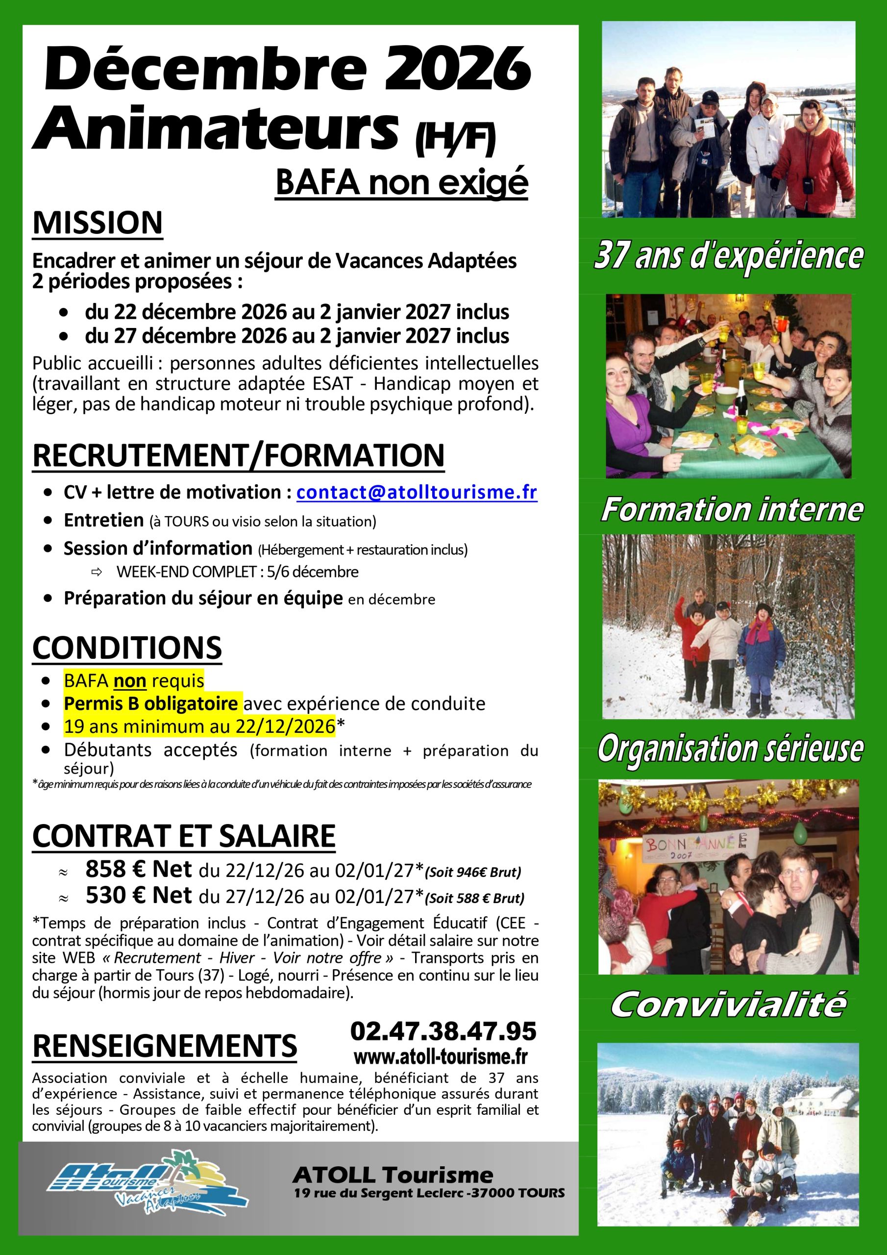 Affiche de recrutement pour la saison d'hiver 2026